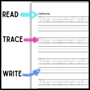 US States and Capitals Printing Penmanship Practice Handwriting Worksheets, image 3