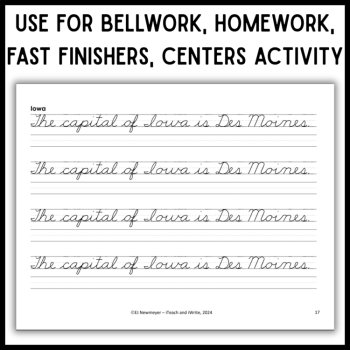Cursive Penmanship Practice US States & Capitals Handwriting Practice Worksheets, image 4