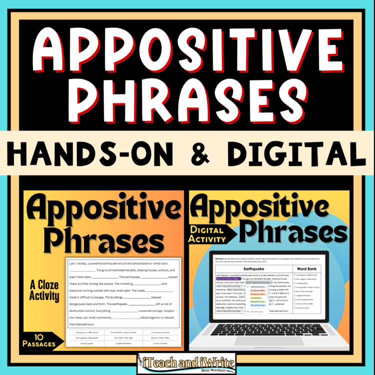 Appositive Phrases Cloze Reading Activity Bundle: Hands-On & Digital Activities