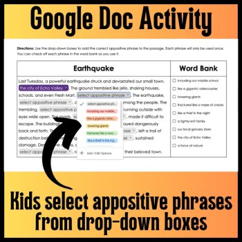 Appositive Phrases: 10 No-Prep Digital Cloze Reading Passages with Appositives, image 2