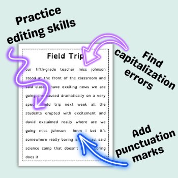 Unpunctuated Reading Passages: Editing Practice for Comma & Punctuation Rules, image 2