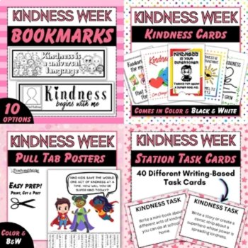 Kindness Week Activities Mega Bundle: Task Cards, Writing Prompts, Penmanship, image 2
