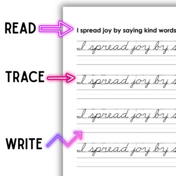Kindness Statements Penmanship Practice: Cursive & Print Handwriting Bundle, image 3