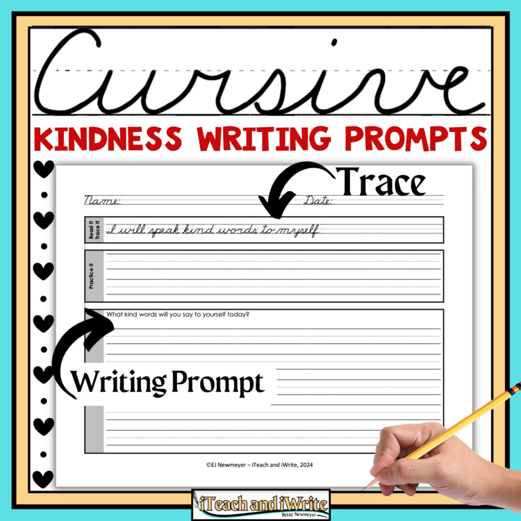 Cursive Penmanship Practice Handwriting 20 Kindness Statements & Writing Prompts