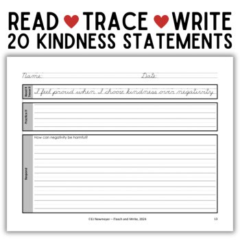 Cursive Penmanship Practice Handwriting 20 Kindness Statements & Writing Prompts, image 2