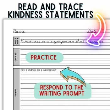 Cursive Penmanship Practice Handwriting 20 Kindness Statements & Writing Prompts, image 3