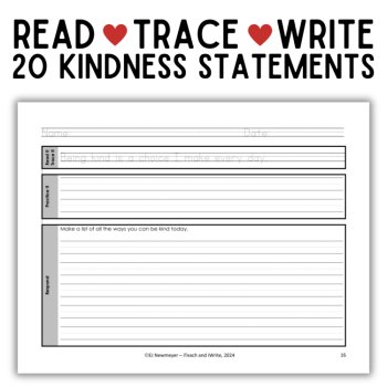 Printing Penmanship Practice: 20 Kindness Statements & Writing Prompts, image 2
