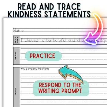 Printing Penmanship Practice: 20 Kindness Statements & Writing Prompts, image 3