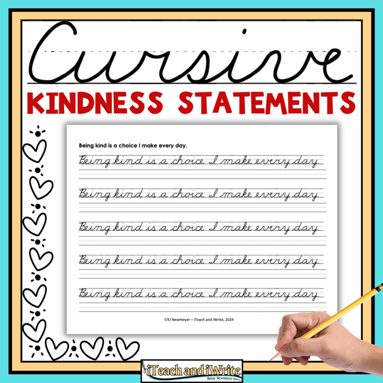 20 Kindness Week Cursive Penmanship Practice Handwriting Worksheets