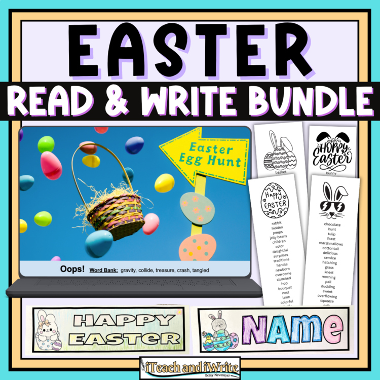Spring Easter Digital Writing Prompts and Editable Name Coloring Bookmarks