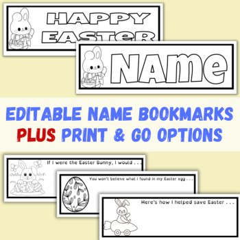 Spring Easter Digital Writing Prompts and Editable Name Coloring Bookmarks, image 3