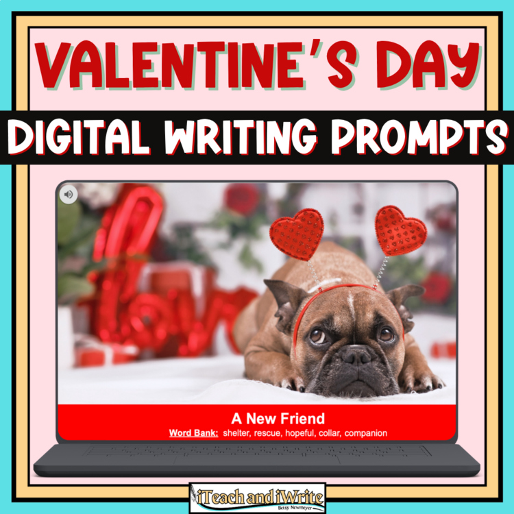 Valentine's Day Digital Photo Writing Prompts with Printable Word Bank Bookmarks