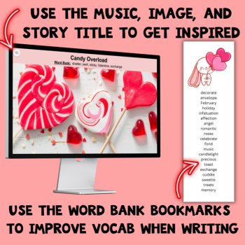 Valentine's Day Digital Photo Writing Prompts with Printable Word Bank Bookmarks, image 4
