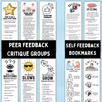 Critique Group Task Cards Writing Revision Activities Peer Feedback Bookmarks, image 2
