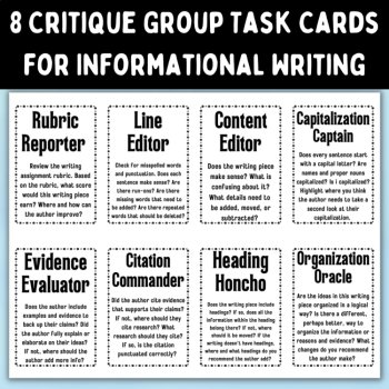 Critique Group Task Cards Writing Revision Activities Peer Feedback Bookmarks, image 4