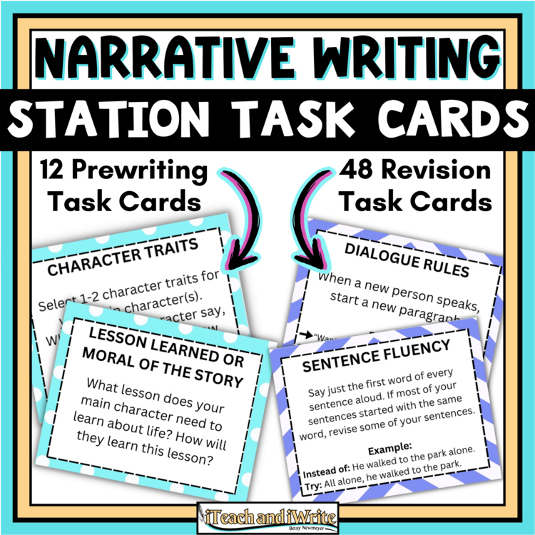 Narrative Writing Task Cards: 12 Prewriting & 48 Revision Centers Activity Cards