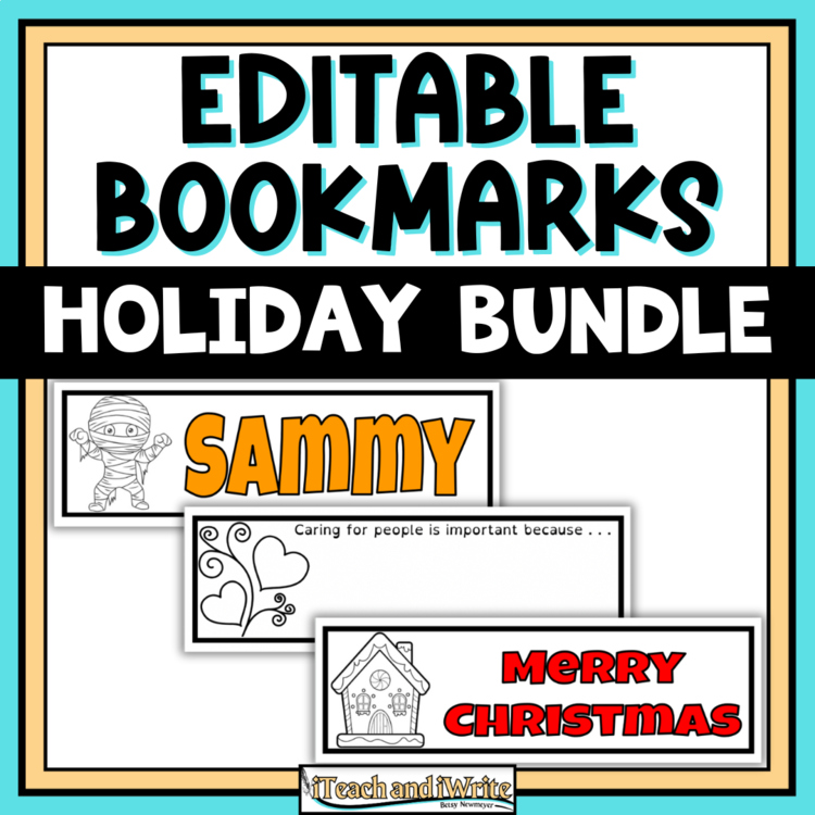 Seasonal Holiday Coloring Name Bookmark Bundle: Editable & Customizable