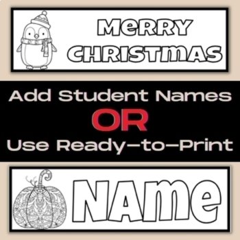 Seasonal Holiday Coloring Name Bookmark Bundle: Editable & Customizable, image 3