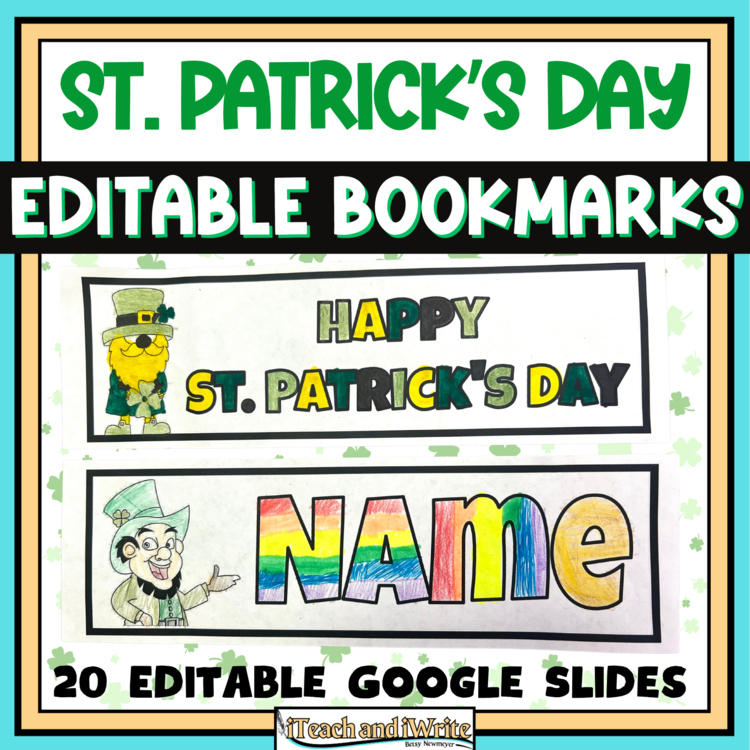 St. Patrick's Day Editable Name Coloring Bookmarks Printable Seasonal Activity