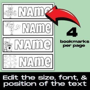 St. Patrick's Day Editable Name Coloring Bookmarks Printable Seasonal Activity, image 2