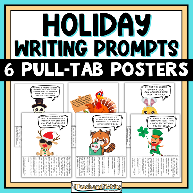Holiday Narrative Writing Prompt Pull Tab Flyers with Word Banks & Google Slides