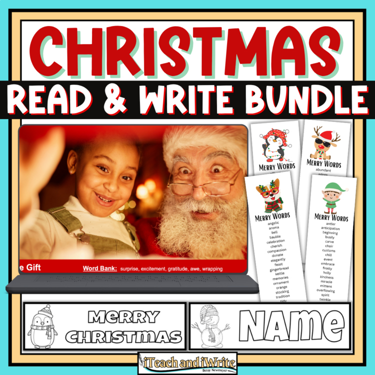 Christmas Holiday Bundle: Digital Writing Prompts & Editable Bookmarks to Color