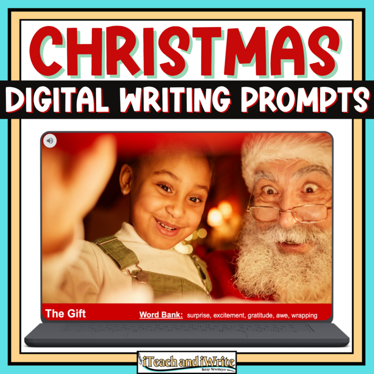 Christmas Digital Narrative Writing Prompts with Printable Word Bank Bookmarks