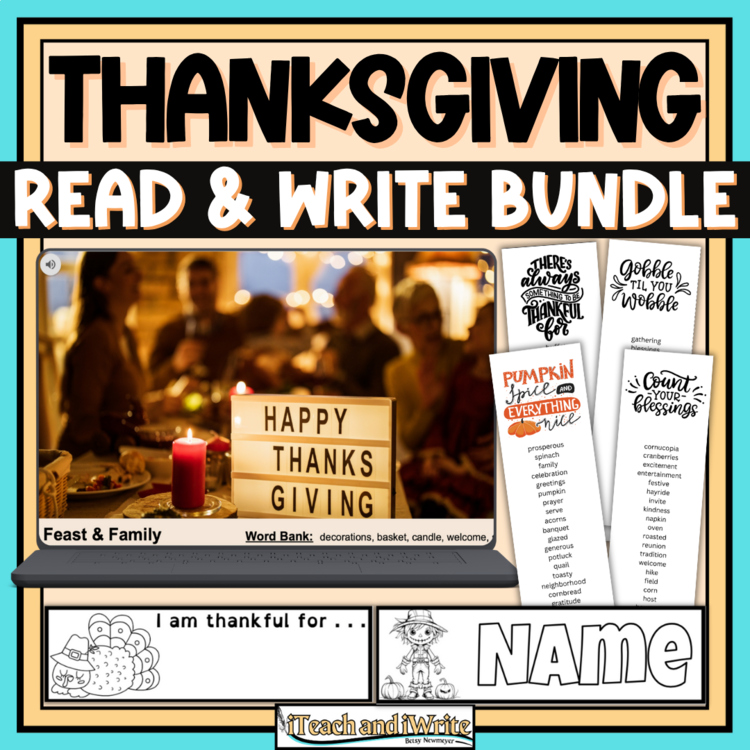 Thanksgiving Digital Writing Prompts & Printable Bookmarks Activity Bundle