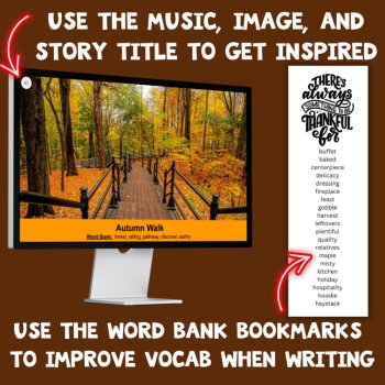 Thanksgiving Digital Writing Prompts & Printable Bookmarks Activity Bundle, image 3