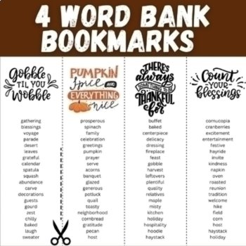 Thanksgiving Digital Writing Prompts Set to Music with Word Bank Bookmarks, image 3