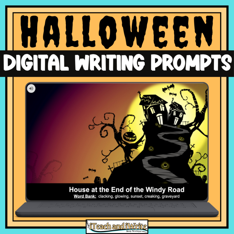Halloween Digital Photo Writing Prompts with Printable Word Bank Bookmarks