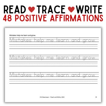 52 Positive Affirmations Cursive Print Penmanship Practice Handwriting Bundle, image 2