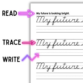 52 Positive Affirmations Cursive Print Penmanship Practice Handwriting Bundle, image 3