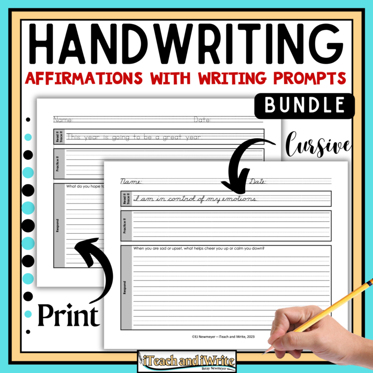 Penmanship Practice Handwriting Bundle: 52 Affirmations with Writing Prompts