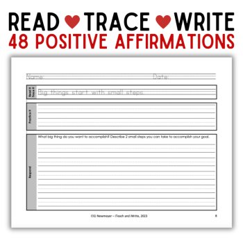 Penmanship Practice Handwriting Bundle: 52 Affirmations with Writing Prompts, image 2