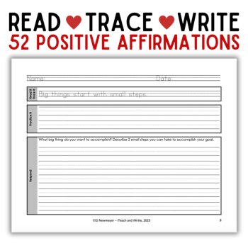 Positive Affirmations 52 Printing Penmanship Practice with Writing Prompts, image 2