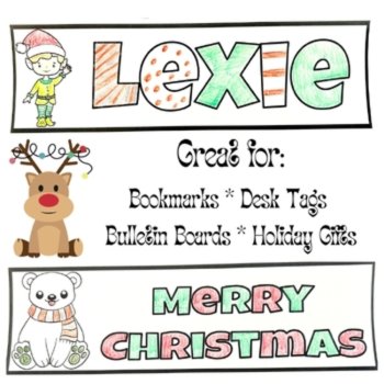Christmas Coloring Name Bookmarks: Editable Customizable Holiday Gifts, image 4