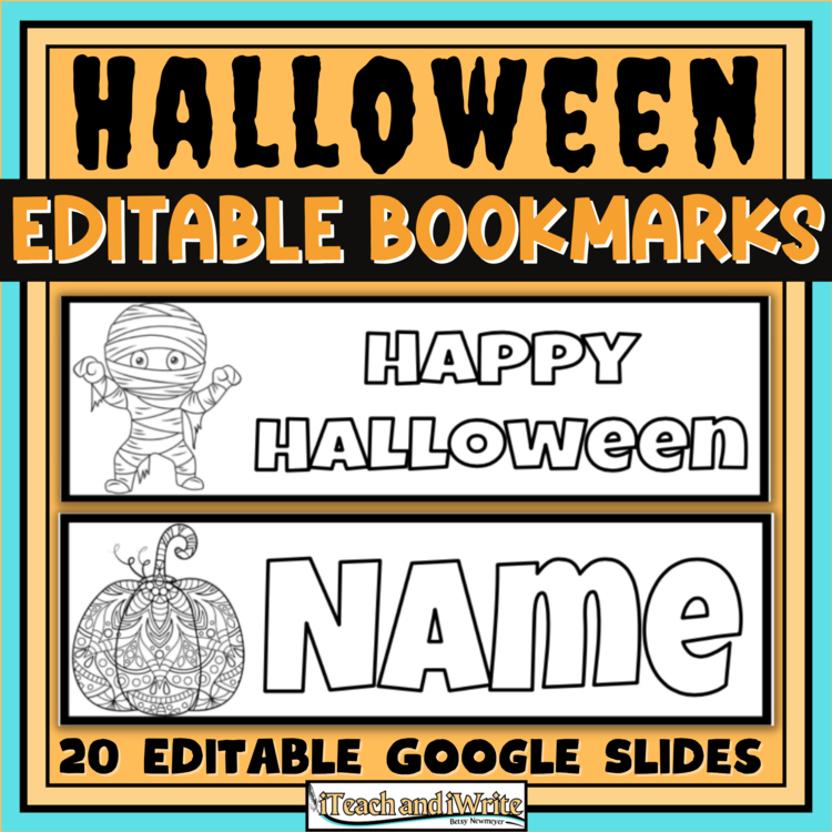 Halloween Editable Name Coloring Bookmarks: Customizable Seasonal Gifts