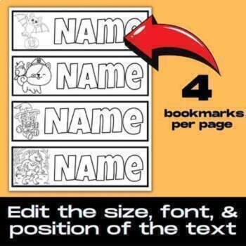 Halloween Editable Name Coloring Bookmarks: Customizable Seasonal Gifts, image 2
