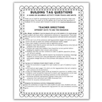 Tag Questions Hands-On Comma Rules Scoot Grammar Practice Activities, image 4