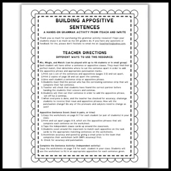 Appositive Phrases Hands-On Comma Rules Grammar Practice Activities Grades 4-7, image 4