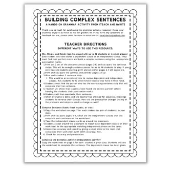 Complex Sentences Hands-On Comma Rules Practice Grammar Activities and Scoot, image 4