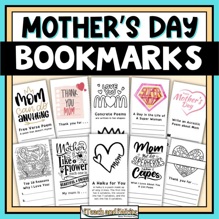 Mother's Day Poetry Writing Bookmarks and Digital Writing Prompts Set to Music