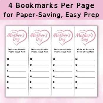 Mother's Day Poetry Writing Bookmarks and Digital Writing Prompts Set to Music, image 2