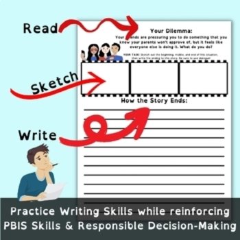25 Middle School Social Dilemmas SEL Creative Writing Prompt Worksheets, image 2