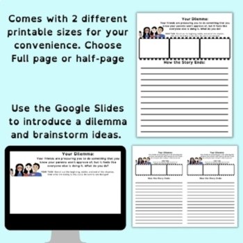 25 Middle School Social Dilemmas SEL Creative Writing Prompt Worksheets, image 3