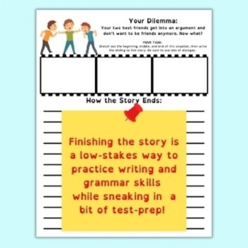 25 Middle School Social Dilemmas SEL Creative Writing Prompt Worksheets, image 4