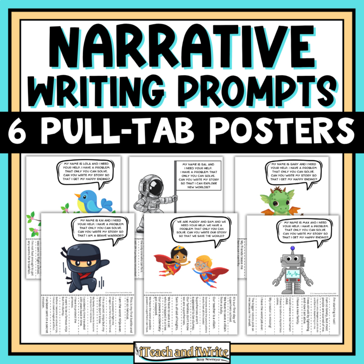 Narrative Creative Writing Pull Tab Flyers with Fun Writing Prompts Grades 3-6