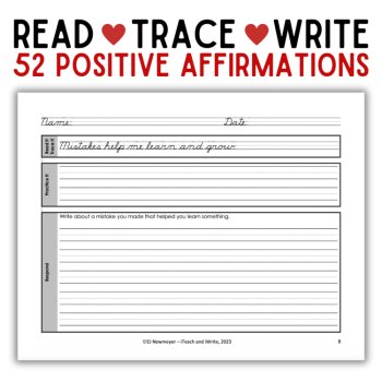 Cursive Penmanship Practice with 52 Positive Affirmations & Writing Prompts, image 2