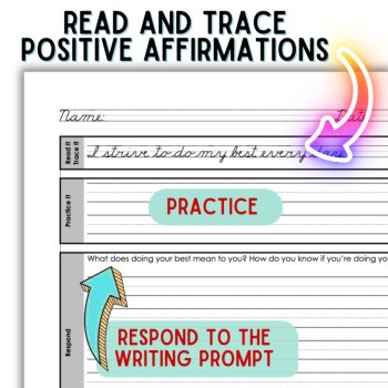 Cursive Penmanship Practice with 52 Positive Affirmations & Writing Prompts, image 3